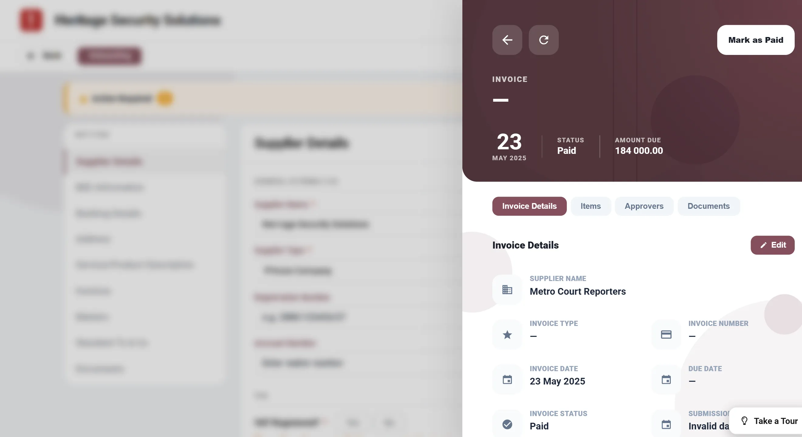 A paid supplier invoice in ius.procurement