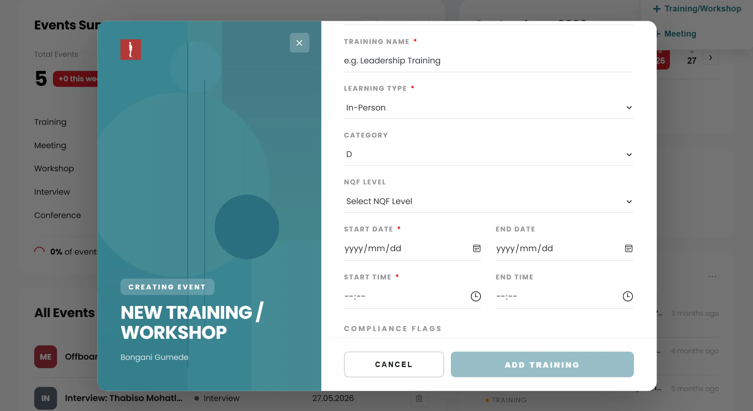 Creating a new training or workshop in ius.training